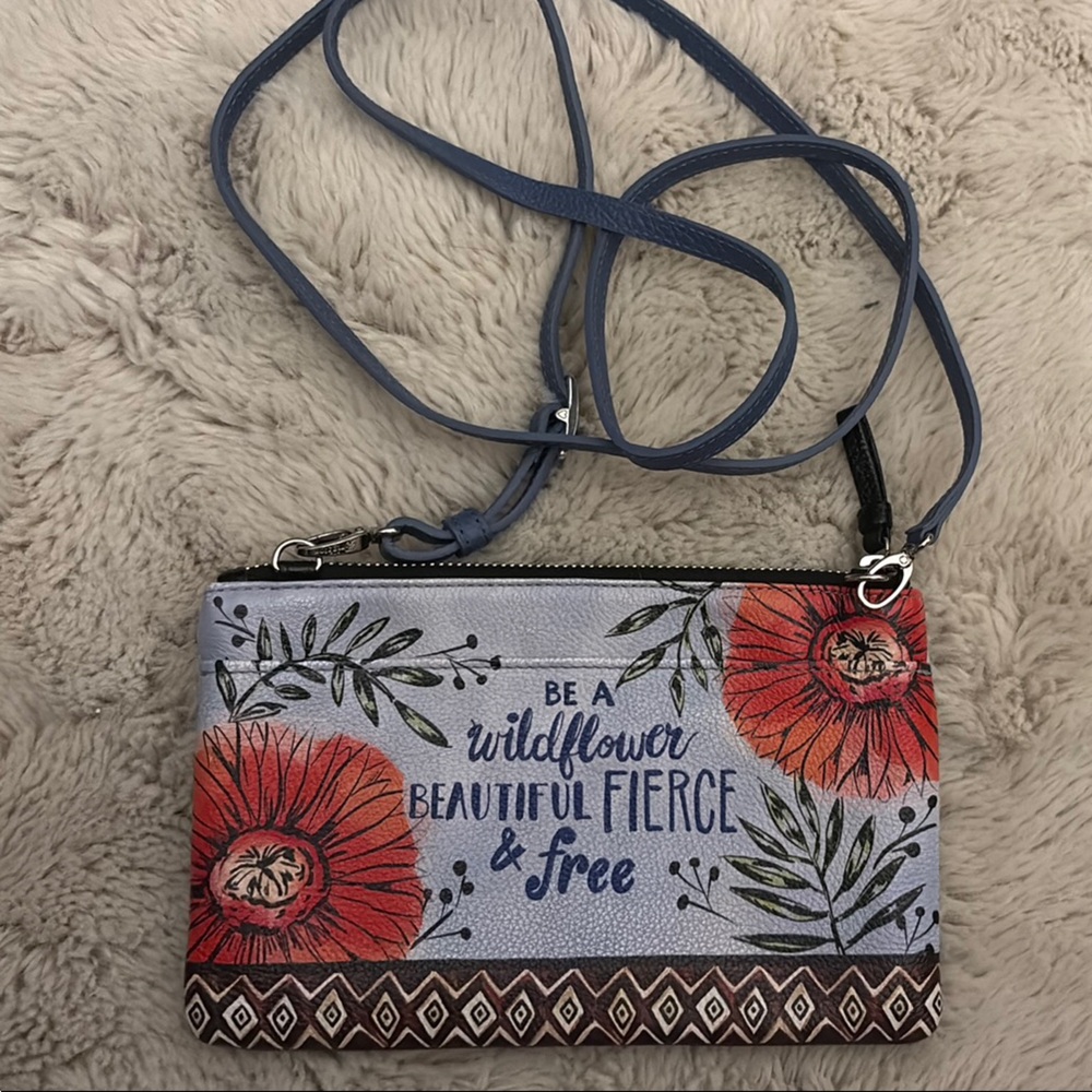 Brighton Blue and Red Floral Wristlet Clutch